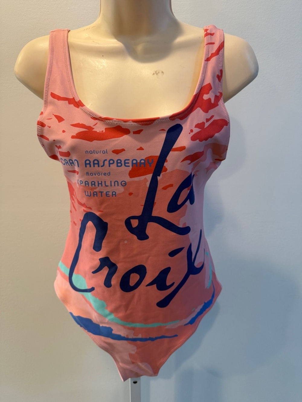 Be La Croix Swimsuit Size S Raspberry Pink Navy Graphic One Piece Bodysuit